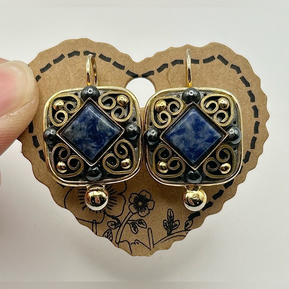Michal Golan Blue Sodalite Gold Tone Pierced Earrings - Picture 8 of 8